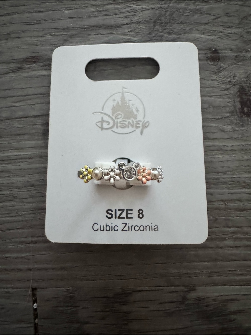 Disney Silver Floral Cubic Zirconia Ring - Size 8 (Multicolor Accents)